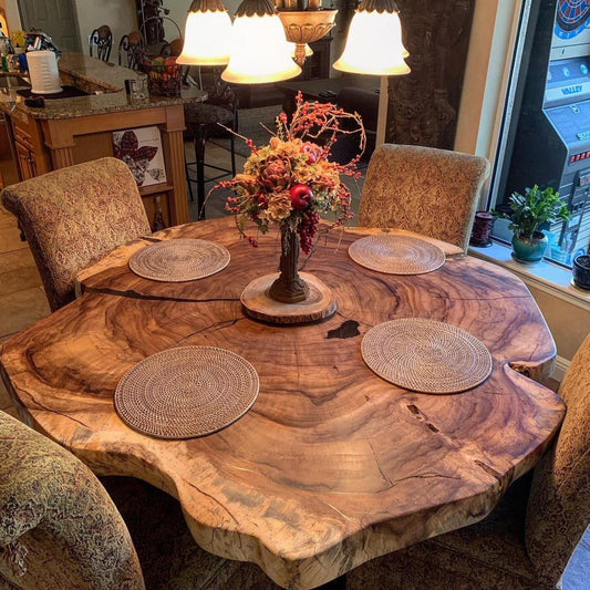 Solid Wood Round Table Live Edge Parota 78"x67"